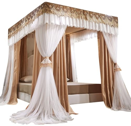 BradOc Bettvorhang Himmelbett Himmelbett Doppelschicht Prinzessin Vorhänge Baldachin für Mädchen Einzel-/Kingsize-Bett mit Rahmen, Ruby,3,200 * 200 * 220cm