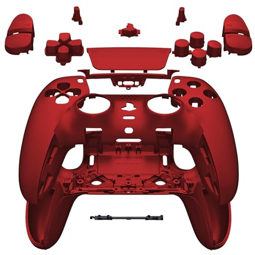 eXtremeRate Komplettes Set mit Tasten, Touchpad-Abdeckung, kompatibel mit PS5 Edge Controller, Scharlachrot, dekorative Zierleiste, Front-Rückplatten, kompatibel mit PS5 Edge Controller
