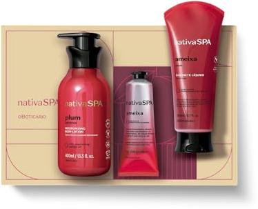 O Boticário Nativa SPA Ciruela Coffret Set Regalos Para Mujer Cuidado de la Piel 3 Productos | Crema Hidratante Corporal 400ml, Crema de Manos 75g y Gel de Ducha 200g