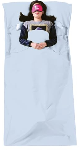 TRIWONDER Hüttenschlafsack aus Baumwolle, Schlafsack Inlett, Leichte Schlafsack Inlay, Sommerschlafsack, Reiseschlafsack für Backpacking, Hostels und Hütten (Hellblau, 80 x 210cm)