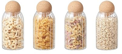 Eden & Willow Striped Glass Kitchen Storage Jar with Cork Ball | Ribbed Food Canister Jar with Spherical Cork Lid | BPA-Free Pantry Organiser (4, 0.8L)