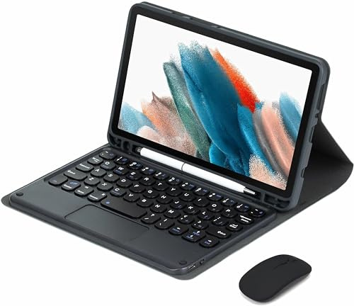 CLALOC Tastiera Cassa con Touchpad per Samsung Galaxy Tab A7 Lite 8.7 2021 (SM-T220/T225), Cover Folio in Pelle con Tastiera A Colori A Tasti Rotondi con Mouse per Tab A7 Lite 8.7,Nero