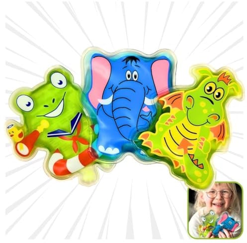 LisaCare Kühlpads Kinder - 3er-Set Kalt Warm Kompresse Kinder - Kühli Kinder - Kühlpads Kinder ungiftig - Kühlpacks mit Frosch, Drache & Elefant Motiv zur Kalt- & Warmanwendung!