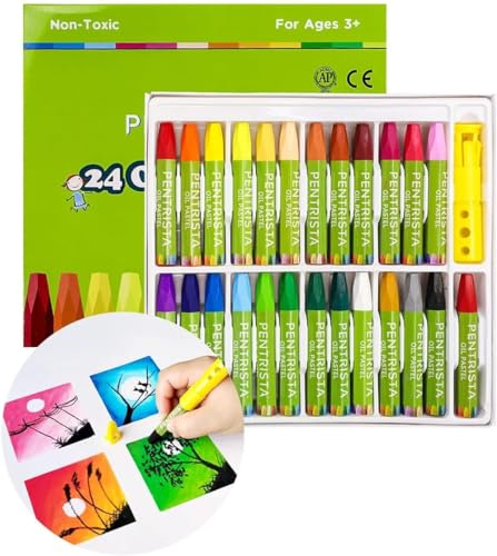 PENTRISTA Pastel al Óleo, Pinturas Pastel Suaves para el Arte, Juego de 24 Pasteles para Pintar, Tonos Brillantes y Vivos Pasteles al Oleo, Materiales de Arte Profesional para Dibujo