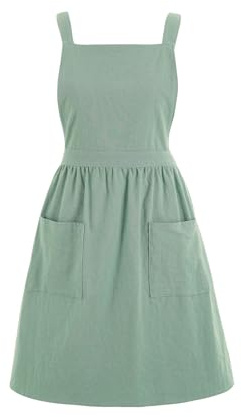 Pinknoke Cute Cotton Pinafore Aprons for Women with Pockets for Kitchen (Sage Green)