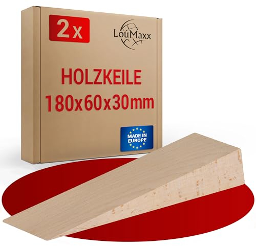 LouMaxx Set of 2 Wooden Wedges - Large Natural Beech - 180 x 60 x 30 mm - Robust Hardwood Wedges for Door, Mounting & Laying - Made in Europe
