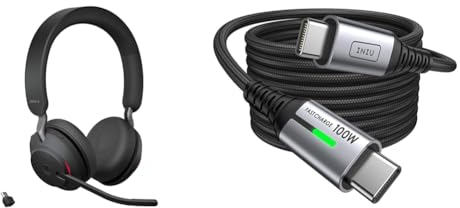 Jabra Evolve2 65 Wireless PC Headset & INIU USB C Kabel, 100W [2m] PD3.0 Schnellladekabel USB C auf USB C