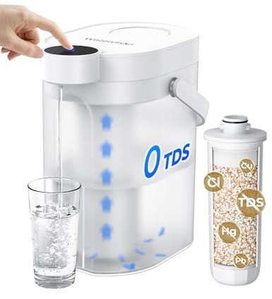 Waterdrop 0 TDS Zero TDS Water Rechargeable Water Filter Jug, WD-ED05TW 3.5L Instant Electric Powerful Dispenser, Reduce Chlorine, Lead, Countertop Water Filtration System with 1 WD-EWFT1 Filter