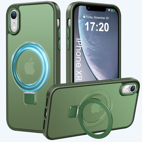 PuyaTeya Magnetic Stand for iPhone XR Case, Compatible with Mag-Safe, Military Drop Protection, Anti-scratch/fingerprint Translucent Matte iPhone XR Phone Case(Green)