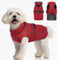 Katzinst Wintermantel Hund Fleece, Hunde Wintermantel mit Reflektierenden Streifen, Winddicht Hundemantel Rüde Klein, Warmer Hundejacke mit Geschirr für Zwergschnauzer, Spaziergang, Rot, S