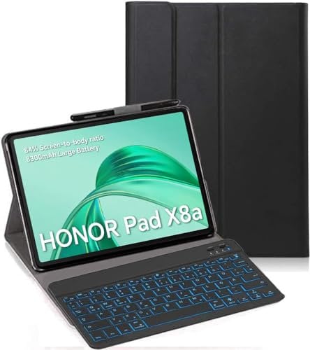 YHFZR Keyboard Case for Honor Pad X8a 11 Inch - (QWERTY Layout) 7 Colors Backlit Ultra Slim Flip Wireless Keyboard Stand Case for Honor Pad X8a 11 Inch, Black