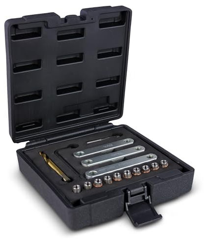 ENVA Gewinde Reparatursatz 16TLG. Gewindereparatur Set für Bremsen Führungsbolzen M9x1,25mm Gewindereparatursatz inkl. Spezialaufbohrer, Gewindebohrer, Bohrschablonen, Winkelschlüssel & Ersatzbuchsen