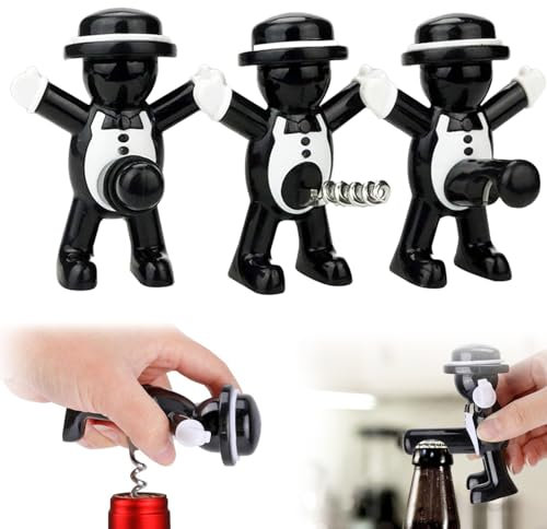 Tire-Bouchon Amusant, Bière Ouvre Bouteille, 3 Pièces Tire-Bouchon, Tire-bouchon et bouchons de bouteilles de vin, Vin Bouchon, Hommes Rouges Tire-Bouchons, Tire Bouchon Cadeau Homme Femme