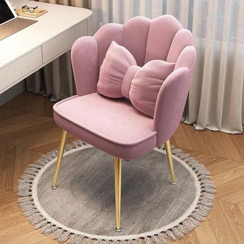 Generic Sedie, Sedia da Pranzo Cucina Sedia da Pranzo Velluto Poltrona Decorativa Moderna Sedie Trucco Sedie con Gambe e Bracci in Metallo Oro Soggiorno Sedia/Rosa/41 * 61 * 73Cm