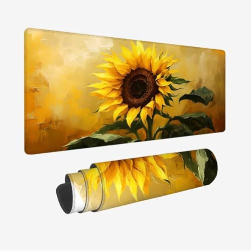 Tapis de Souris XXL 1600x800x3mm,Tapis de Souris Tournesol sous Main Bureau,Tapis Souris Jaune Tapis de Souris Gamer,Tapis Souris Gamer Imperméable Antidérapante,sous-Mains pour Bureau/Gamer JC-259