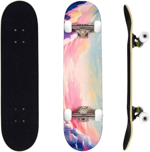 ERNAN Skateboard 31x8 Zoll Komplette für Kinder Jugendliche Erwachsene, komplettes Standard-Skateboards, 7 Schichten Ahorn-Deck, konkaves Skateboard