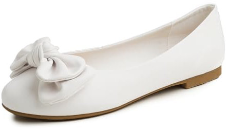 Feversole Women's Round Toe Cute Bow Trim Ballet Flats Dolly Shoes Wihte Vegan Leather 6 UK