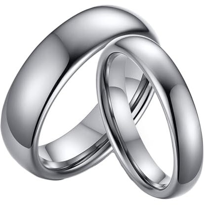 Calefee Wolfram Ringe Eheringe, Ringe Paar Set für Sie und Ihn Polierter Silberring 4 mm 6 mm, Damen Größe 57 und Herren Größe 65