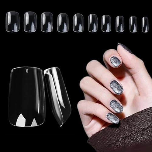 KEYRI 500 PCS False Nail Tips Square Shaped Short Nails for Nail Art Manicure & DIY Clear Acrylic Durable Tips for Press on Extension Full Cover Fake Nails for Women & Girls (Transparent, 10 Sizes)