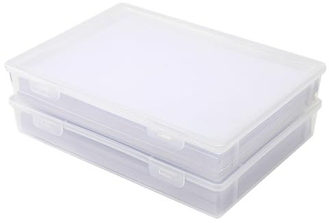 2 Stück Kunststoff Aufbewahrungsbox mit Deckel Flach Kunststoffbox Papier Organizer Dokumentenbox A4 Plastikbox 31x22 x5CM Kisten Aufbewahrung Boxen Aufbewahrung für Dokumente Bausteine Foto Briefe