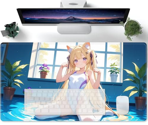 Fille sexy d'anime Oppai Tapis de souris gamer xl 700x300 Sous-Main Bureau Gamer Extra Large, Base antidérapante - Vitesse et Confort - pour Tous Types de Souris et Claviers