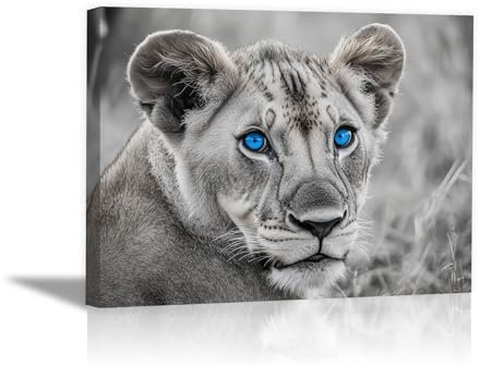 PUQAAEO Animali Dipinti su tela Leoni Quadri Cucina Moderni, Animali Dipinti su tela Decorazione Murale per(In bianco e nero)-70x100cm Incorniciato