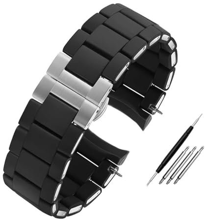 LMPVPDGADZ Bracelet de montre en acier inoxydable enduit de Silicone, 20mm 23mm, noir et blanc, for hommes et femmes, adapté for Armani AR5890/5891/5906/5921(Black silver,23mm)