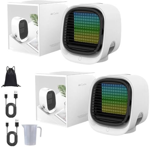 Airabreeze Portable Air Conditioner, Portable Airbreeze Fan Humidifier & Scent Dispenser, 2025 Aira Breeze Air Cooler Fan with Tank & LED Nightlight, 4 Speed Settings, Cooling in 90 Seconds (2pcs-a)