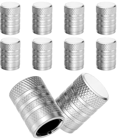 10 Stück Ventilkappen Auto Ventildeckel, Aluminium Auto Ventilkappen Auto-Reifen Autoventil Kappe Metall Radventilkappen Ventilabdeckung Reifenventil-Kappen für Autos Motorrad Fahrrad Roller, Silber