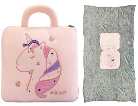 WFKKMEQ 2-in-1 Reisedecke und Kissen, Flanellstoff Einhorn Kissendecke 2-in-1, Tragbare Wohn Kissen und Decken, für Couch und Bett, Reise Urlaub, für Kinder & Erwachsene