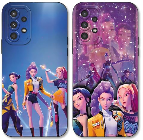 2 Stück Handyhülle für Samsung Galaxy A13 4G 6,6 Hülle, Silikon Weiche TPU Schutzhülle mit Kpop Hunters Idol Zoey Rumi Mira Cartoon Character Muster Fallschutz Kameraschutz Mädchen Case,Schwarz