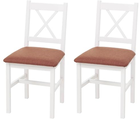 Mendler 2er-Set Esszimmerstuhl HWC-F77, Lehnstuhl Küchenstuhl Stuhl, Massiv-Holz Stoff Landhaus - weiß, Polster terrakotta