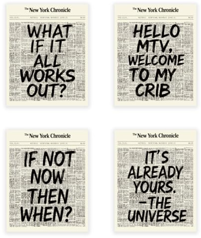 Hobbspring Black White Newspaper Poster If Not Now Then When 4 Stk 25.4x20.5cm Motivational Wall Decor Retro Prints Mit Inspirierenden Zitaten Für Bad Buchhandlung Bibliothek