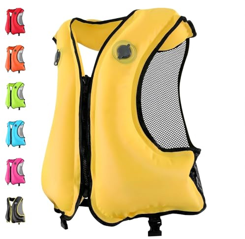 FORWEWAY Aufblasbare Schwimmweste für Erwachsene mit hoher Sichtbarkeit – Verstellbare Schwimmweste mit Zwei Luftkammern für Surfen, Kajakfahren, Tauchen und Wassersicherheit(Black)