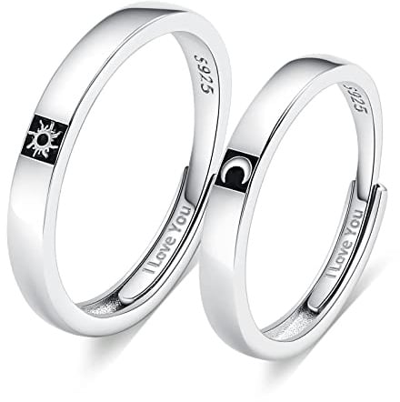 Ringe aus 925er Silber, individuell verstellbar, Sonne und Mond, passende Ringe mit der Gravur „Ich Liebe Dich“, Ringe für Paare, Hochzeit