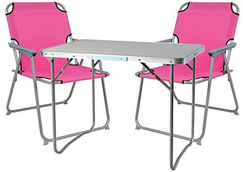 Mojawo Ensemble de Meubles de Camping en Aluminium Camping L70 x B50 x H59 cm 1 x Table de Camping avec poignée + 2 chaises Rose Tissu Oxford