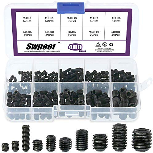 Swpeet - Juego de tornillos surtidos de cabeza hexagonal de 400 piezas, incluye 10 tamaños M3/4/5/6/8 tornillos de cabeza hexagonal para manijas de puerta, grifo, fijador de luz