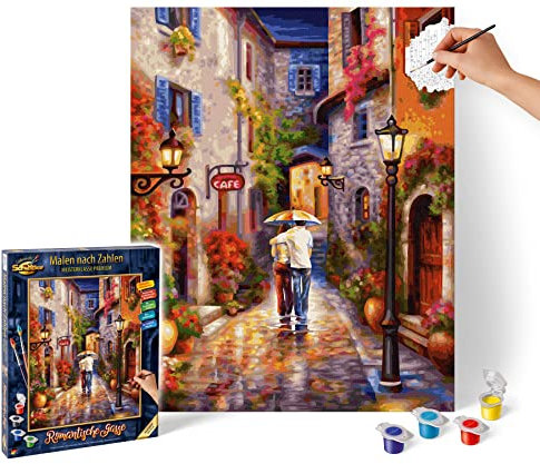 Noris Schipper 609130788 Peinture par numéros - Ruelle Romantique - Images de Peinture pour Adultes - avec pinceaux et peintures acryliques - 40 x 50 cm