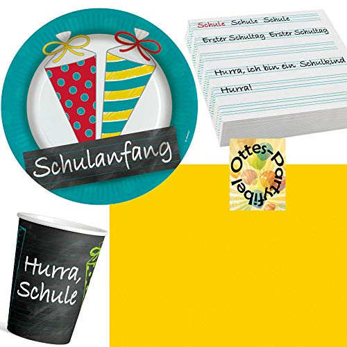 Schulanfang-Party-Set Schuleinführung Partyset 54tlg. für 16 Gäste 20 Sevietten 16 Teller 16 Becher 2 Tischdecken