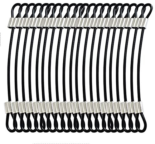 Bytiyar 20 pcs 5.9 inches (15cm) Stainless Steel Wire Rope Lanyard Cable Tether Safety Strap with Braided Steel Rubber Coated and 2 Loops Black