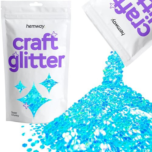 Hemway Craft Glitter - Baby Blue Iridescent | Super Chunky Metallic Sequin Flakes for Resin & Epoxy Crafts | Supplies for Tumblers, Cards, Jewellery, Candle, Hair, Face, Body & Nail Art | 100 g