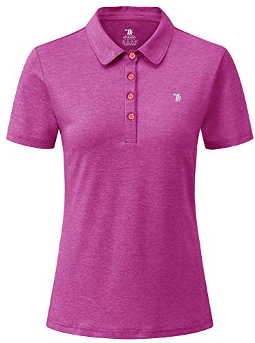 YSENTO Poloshirt für Damen Kurzarm T-Shirt Quick Dry Atmungsaktiv Leichte Sommer Golf T Shirts mit Polokragen(Dunkel Rose rot,XL)