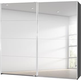 Rauch Möbel Caracas Schrank Kleiderschrank Schwebetürenschrank, Grau metallic, mit Spiegel, Schwarz, 2-trg., inkl. Zubehörpaket Basic 2 Kleiderstangen, 2 Einlegeböden, BxHxT 226x210x62 cm