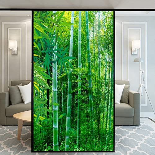 Xijier Fensterfolie, ohne Klebstoff, Sichtschutz, Bambus, 110 g, dekorativ, Milchglas, Tür-/Fensterabdeckung, Fensteraufkleber für Zuhause, Büro, 40 x 60 cm, Grün