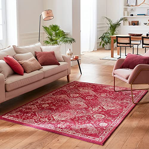 Nazar Tapis de Salon Vintage, Tapis Style Moderne, Tapis à Poils Ras, Lavable, Tapis Vintage Chambre (120x170 cm, 768 Rose)