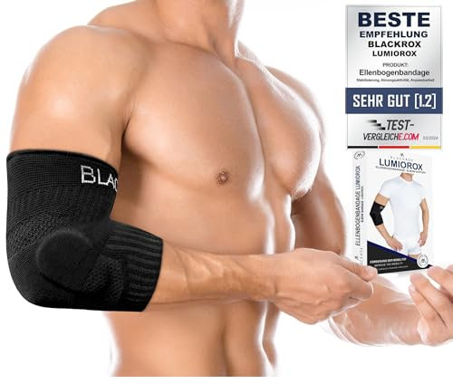 BLACKROX Ellenbogenbandage [Vergleichssieger 2024] Gr. S-L | Für Damen & Herren | Tennisarm Bandage | Perfekt für Sport, Golf, Tennis & Bodybuilding | LUMIORO | Schwarz Gr. S