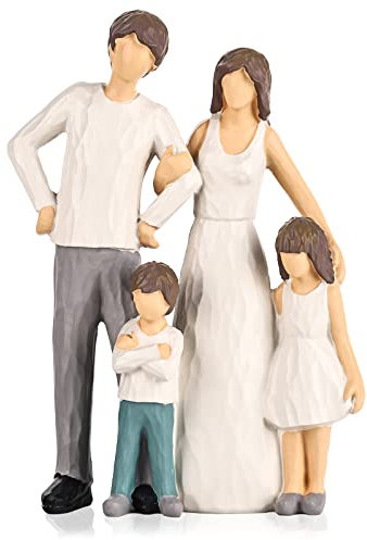 Familienfiguren, Dekoration, Familie von 4 Figuren, Kunstharz, Familienfigur, Skulptur, Statue, Gedenkgeschenk für Eltern, geeignet als Ornament, Skulptur für Heimdekoration, Schlafzimmer, Wohnzimmer,