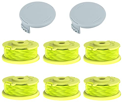 Fadenspule für Ryobi One Plus Rasenmäher 18V 24V 40V RY40204 RY40220 ZRP2080, AC80RL3 Spulenfaden-Ersatzspule mit Kappen (6 Spulen + 2 Kappen)