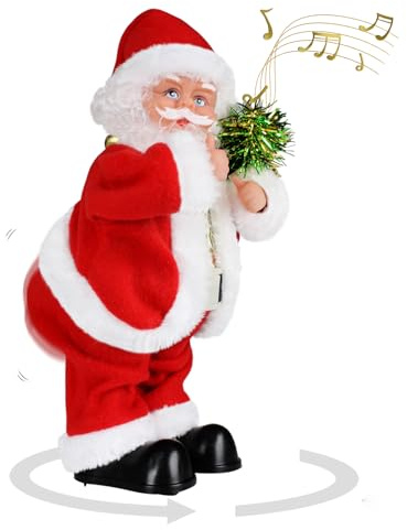 Gfilay Animierter Drehender Weihnachtsmann mit Musik und Wackelpo | Singende und Tanzende Weihnachtsfigur mit Kreisbewegung, Leuchtgürtel und Lustigem Auf-und-ab-Po-Wackeln