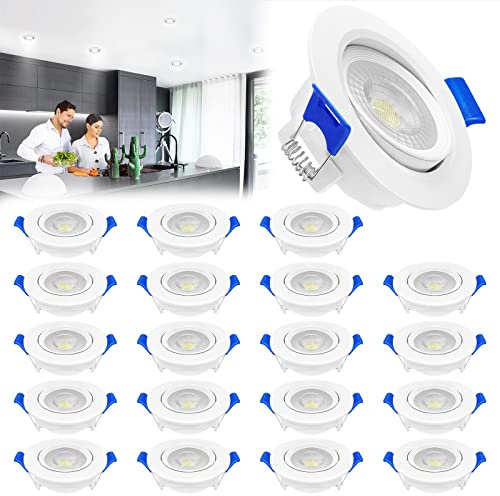XMTECH 20 Stück 5W LED Einbaustrahler Einbauspot 230V LED Deckenleuchte Deckenspots Spotlight Schwenkbar Deckenstrahler Ultra Flach für Bad Küche Schlafzimmer Flur Keller Büro Bibliothek, Kaltweiß